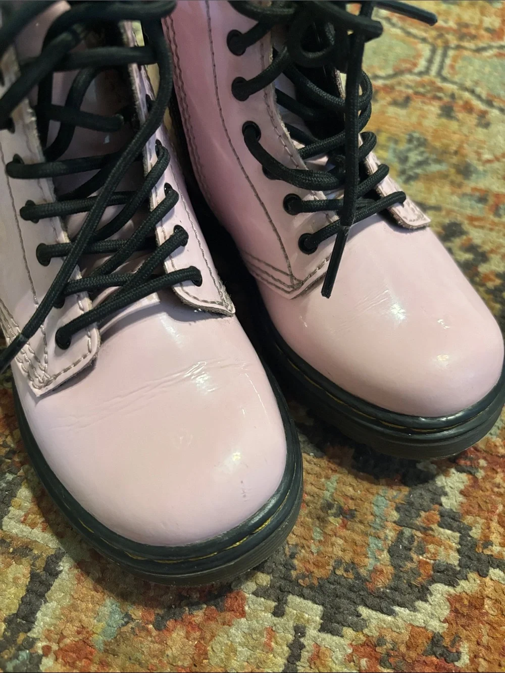 Dr. Martens Pink Patent Kids Lace-Up Boots with Black Soles